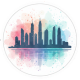 Watercolor sticker of the Dubai Marina skyscraper skyline.