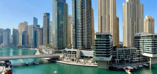 Residential towers along the Dubai Marina canal