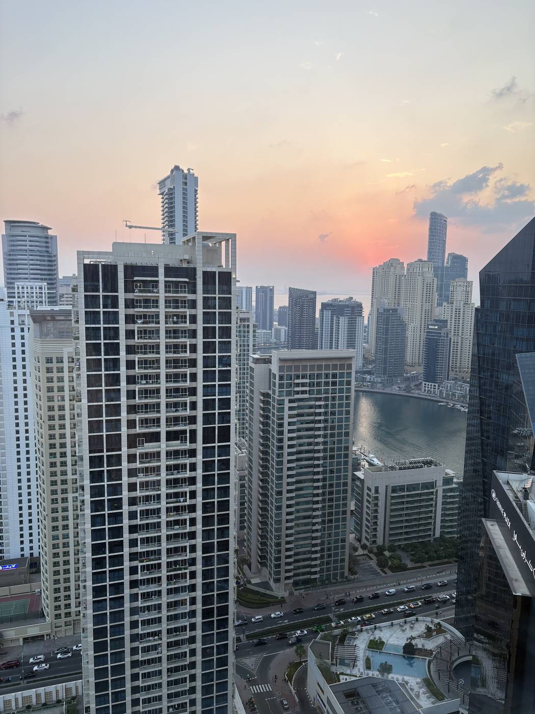 Dubai Marina skyline at golden hour